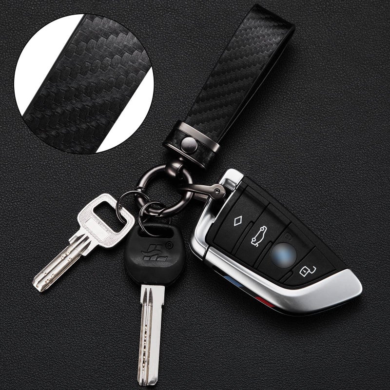 DEKEWEI Carbon Fiber Style Car Keychain Microfiber Leather Key Chain  Universal Key Chains for Key Fobs for Men and Women  360 Degree Rotatable with Anti-Lost D-Ring (Black) - Image 3